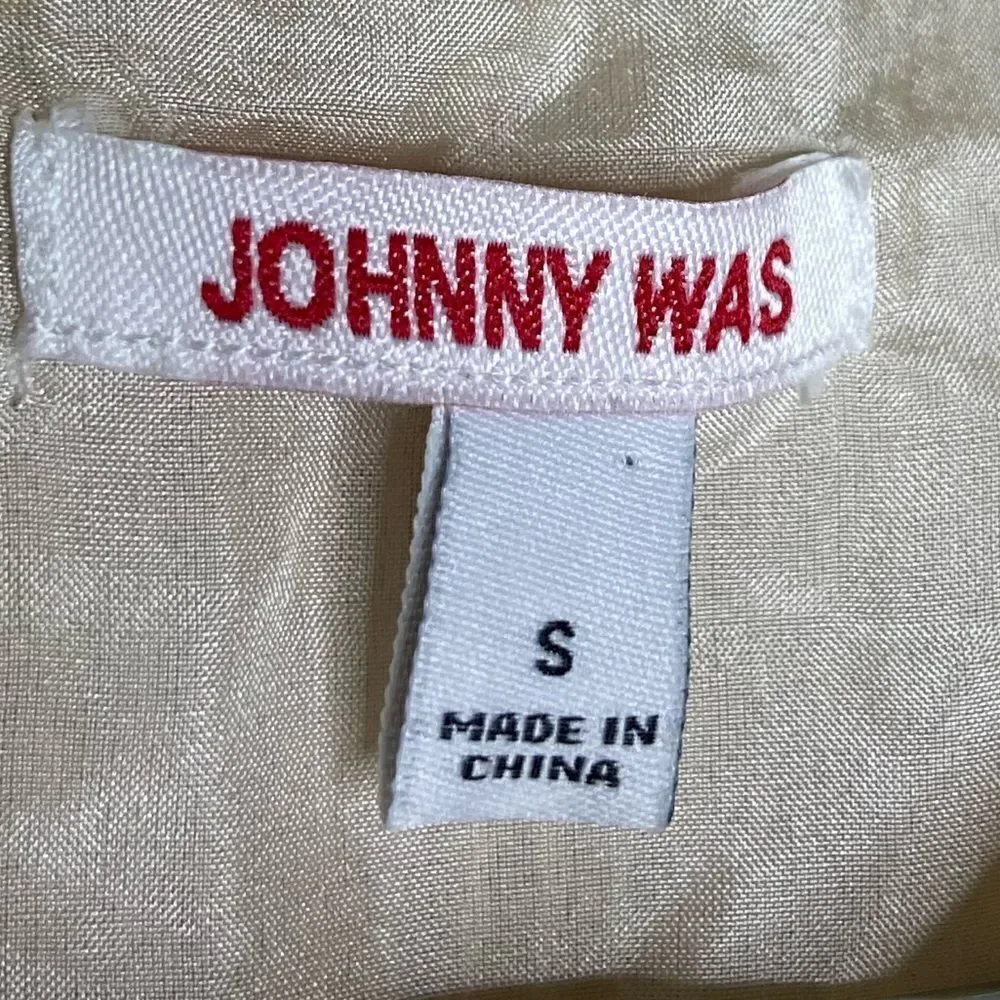Johnny Was Grace Cream Shirt Blouse Sequin Button Down Long Sleeve Size S